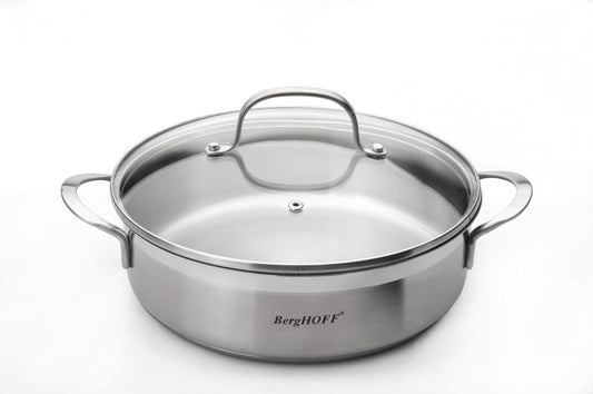 BergHoff 4410026 - Bistro Stainless Steel 2.9 Qt. Deep Skillet with Glass Lid