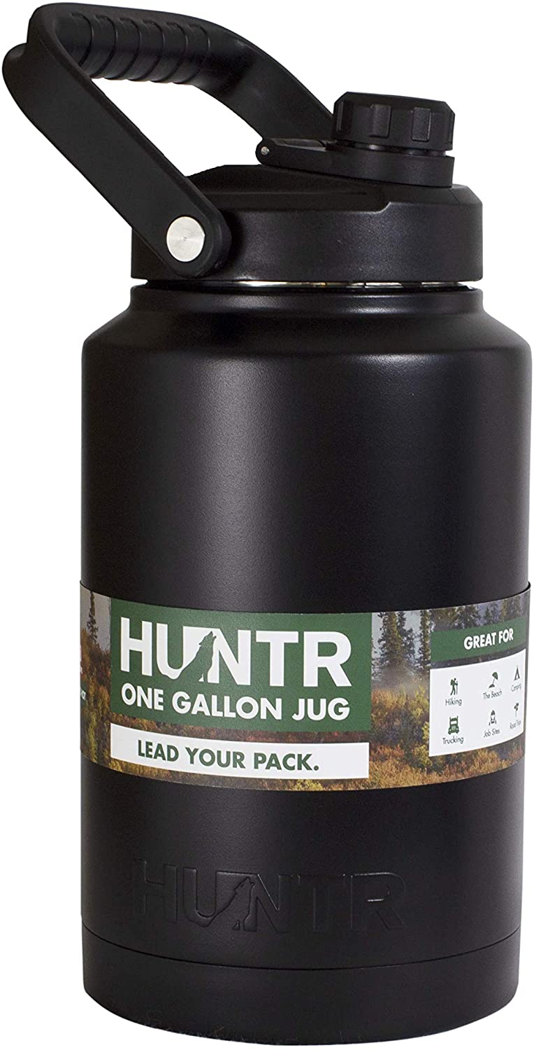 Gallon Steel Water Bottle (Black) with Cleaning Brush Included, by HUNTR